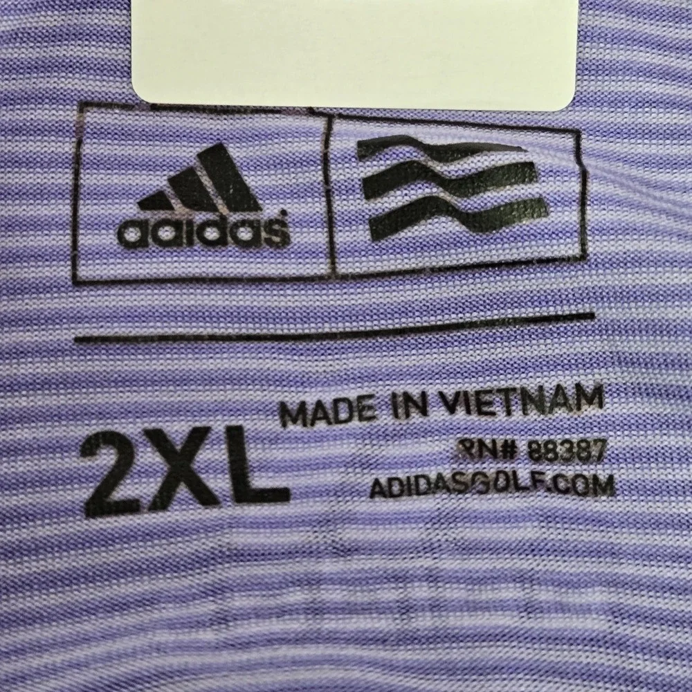 Adidas Men Polo 2XL Purple Golf Striped Button Logo Short Sleeve‎